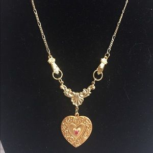 Dresden guilloche enamel heart & brass necklace
